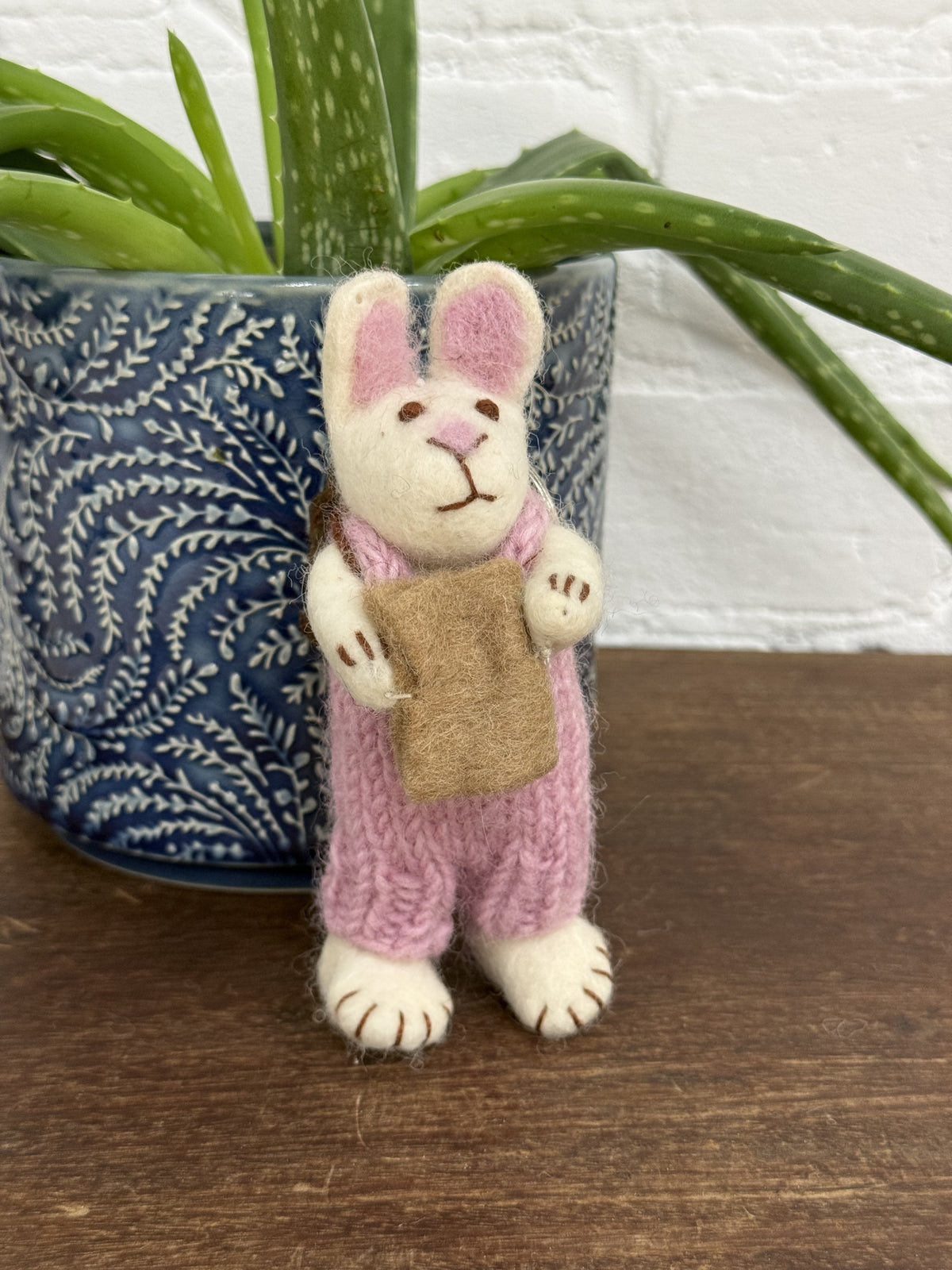 Felt Rabbit In Dungarees With Book & Bag