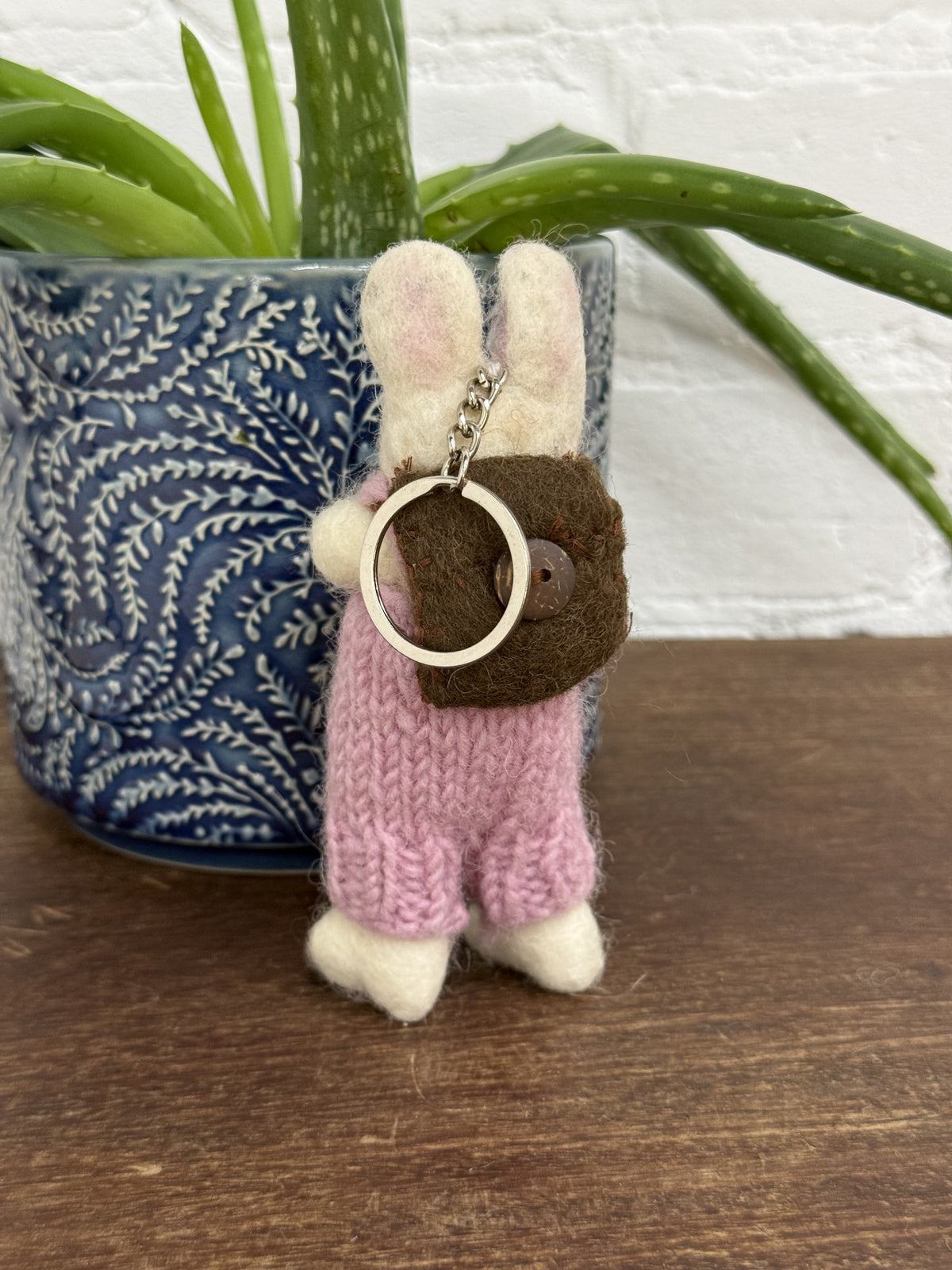 Felt Rabbit In Dungarees With Book & Bag
