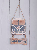 Blue Campervan Gone Surfing Sign