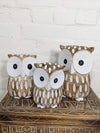 Set Of Three Natural/White Wash Owls