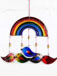 Rainbow with Five Birds Suncatcher