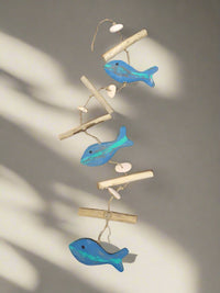Driftwood String of Blue Fish