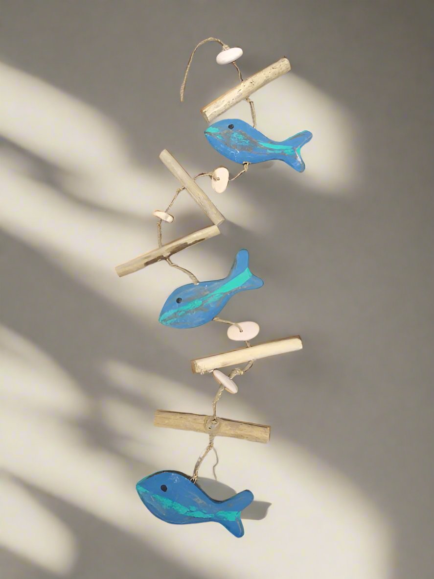 Driftwood String of Blue Fish