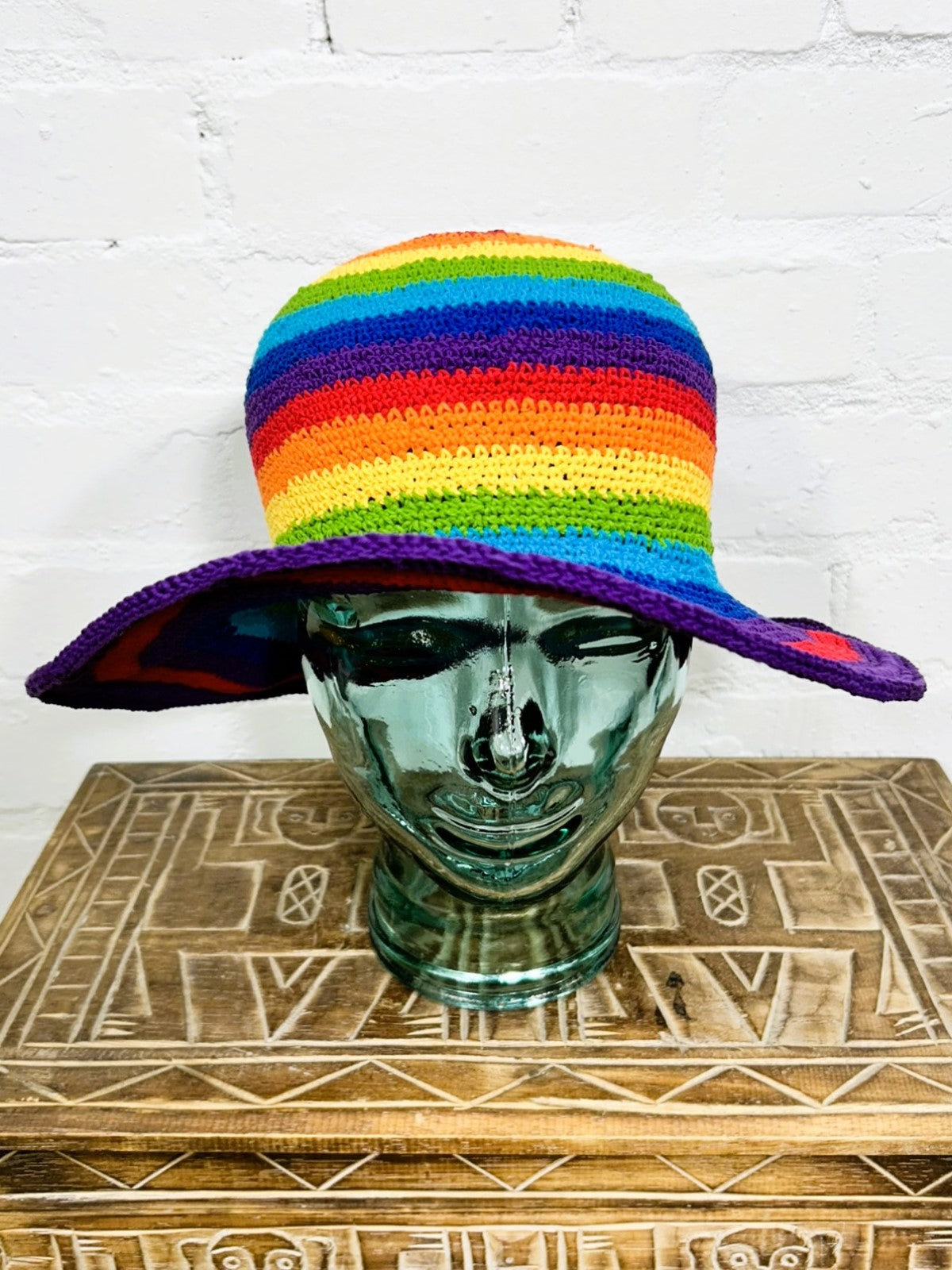 Cotton Rainbow Wide Brim Crochet Hat