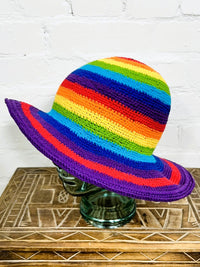 Cotton Rainbow Wide Brim Crochet Hat