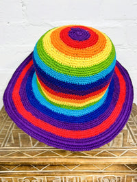 Cotton Rainbow Wide Brim Crochet Hat