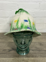 Felt White Hat With Flowers
