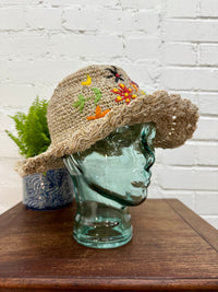 Flower Embroidered Hemp Sun Hat