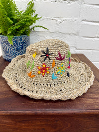 Flower Embroidered Hemp Sun Hat