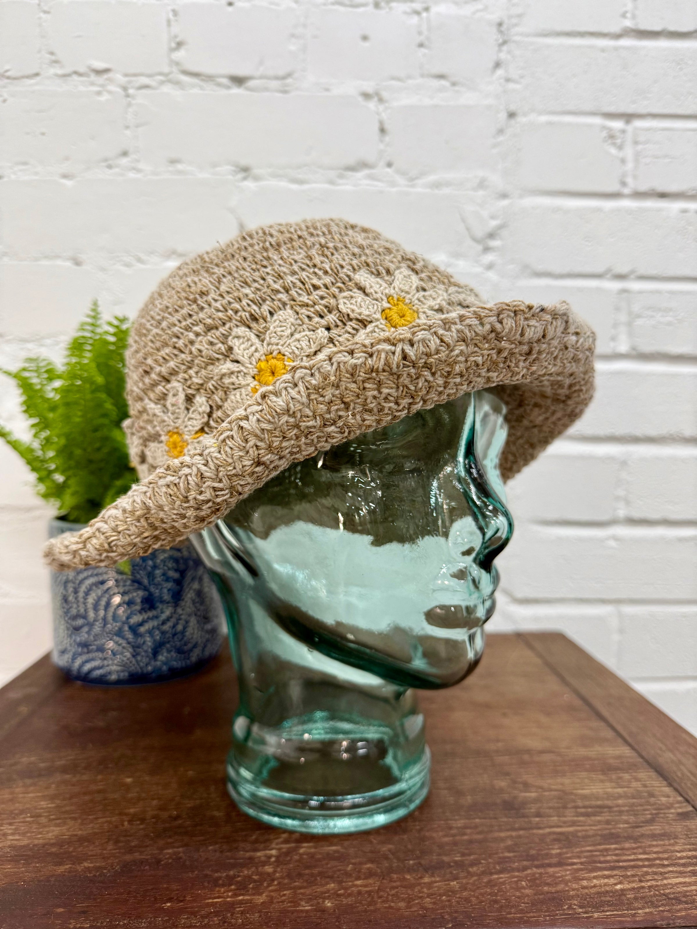 Daisy Embroidered Hemp Sun Hat