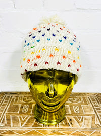 Wool Rainbow Fleck Bobble Hat