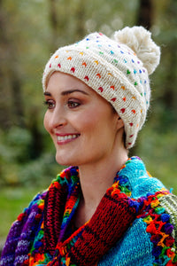 Wool Rainbow Fleck Bobble Hat