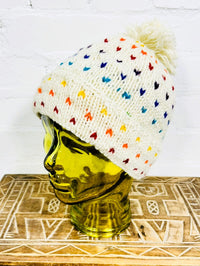Wool Rainbow Fleck Bobble Hat