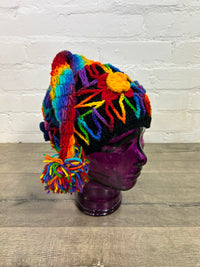 Flower and Rainbow Tassel Wool Hat