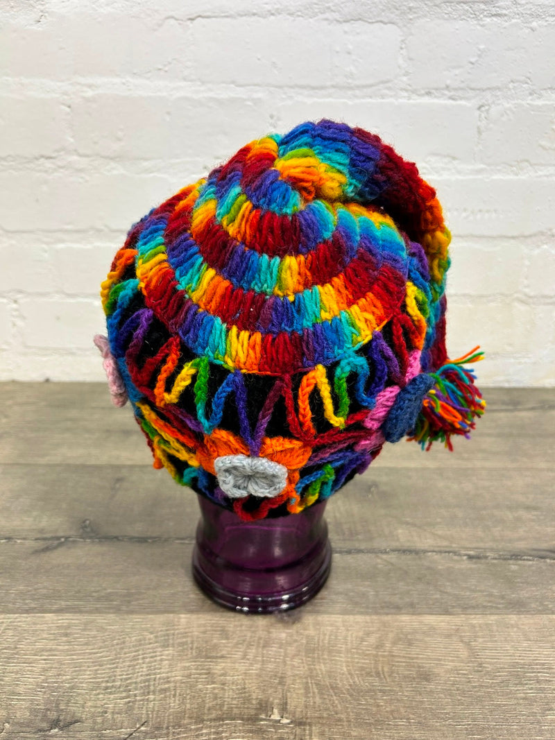 Flower and Rainbow Tassel Wool Hat