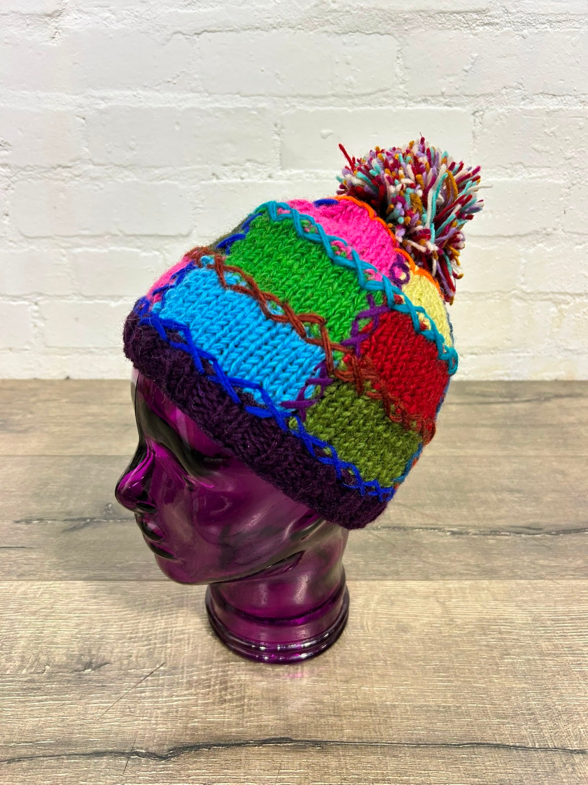 Patchwork Wool Bobble Hat