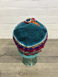Flower and Patterned Knitted Wool Beanie