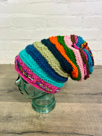 Multi Stripe Knitted Slouch Hat
