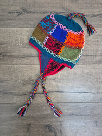 Ear Flap Patchwork Hat with Cross Stitch Embroidery