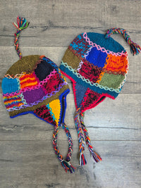 Ear Flap Patchwork Hat with Cross Stitch Embroidery
