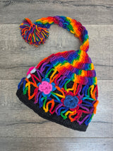 Long Tassle Rainbow Crochet Bobble Hat