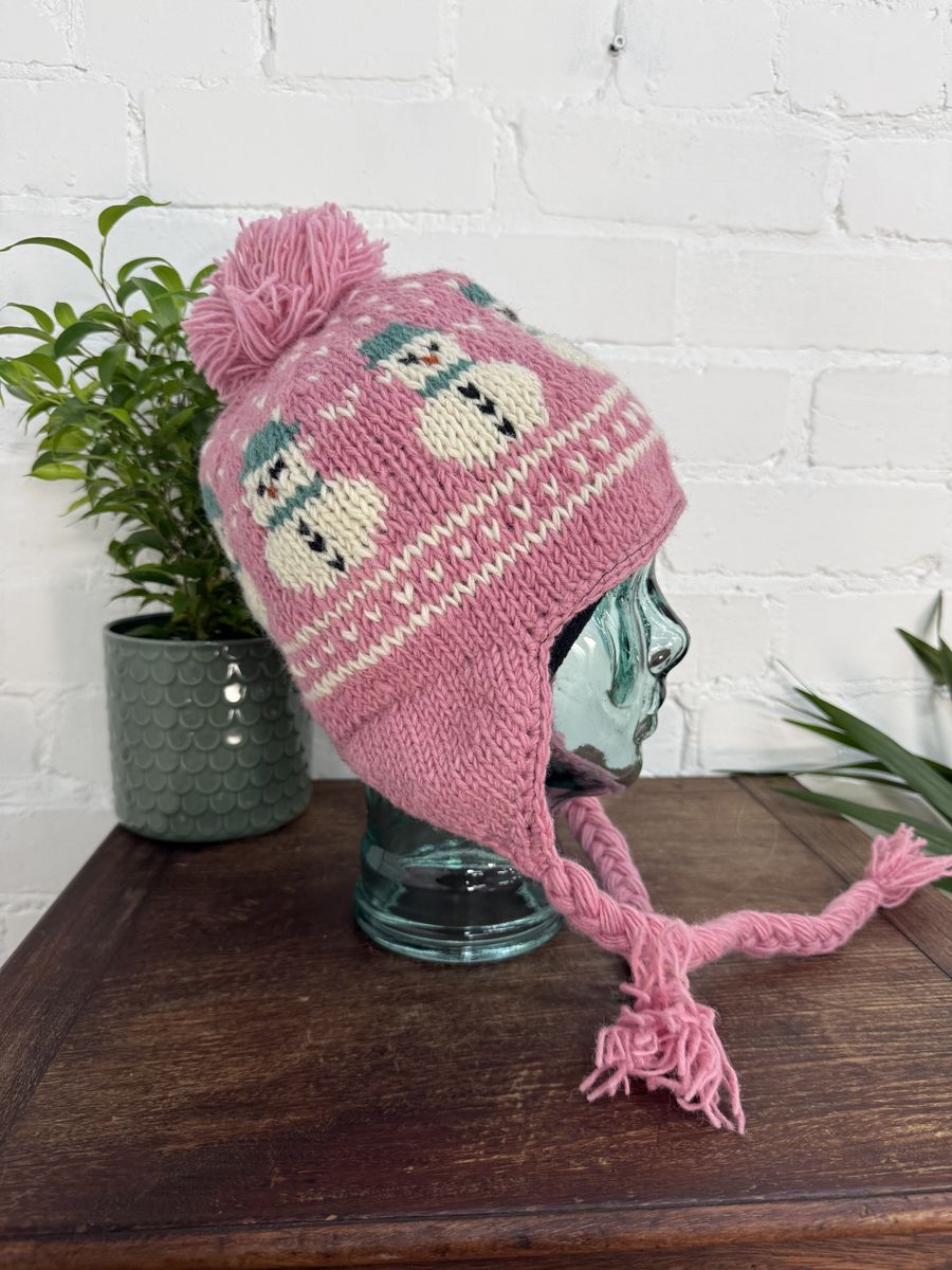 Cute Snowman Ear Flap Bobble Hat