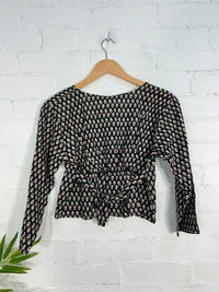 Three Quarter Sleeve Button Crop Top