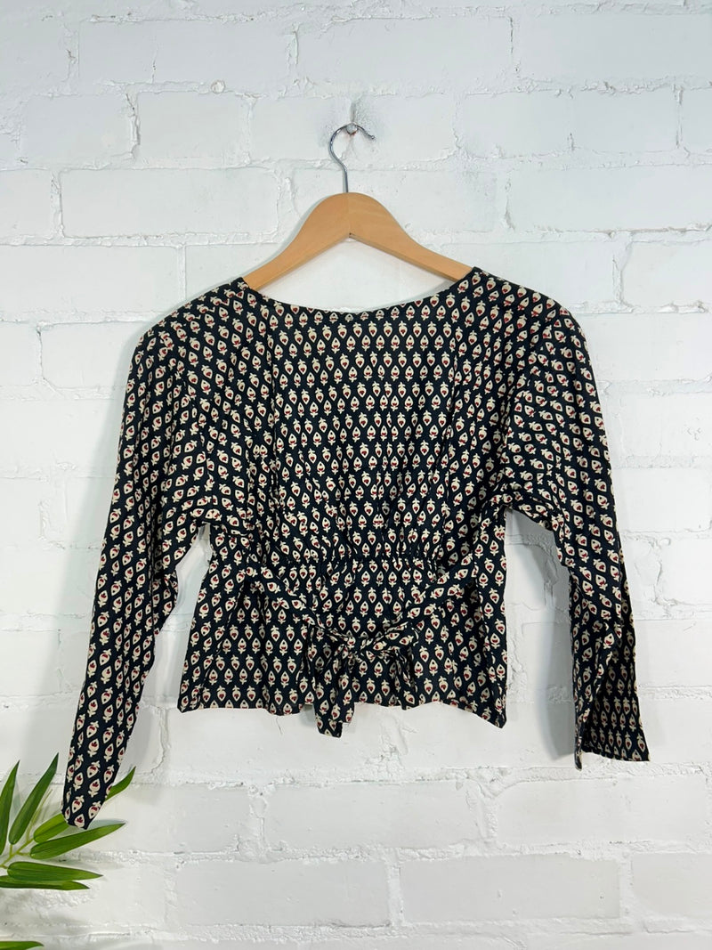 Three Quarter Sleeve Button Crop Top