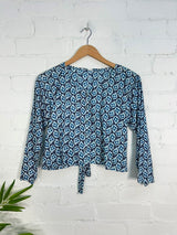 Three Quarter Sleeve Button Crop Top