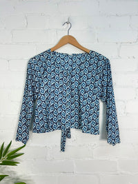 Three Quarter Sleeve Button Crop Top