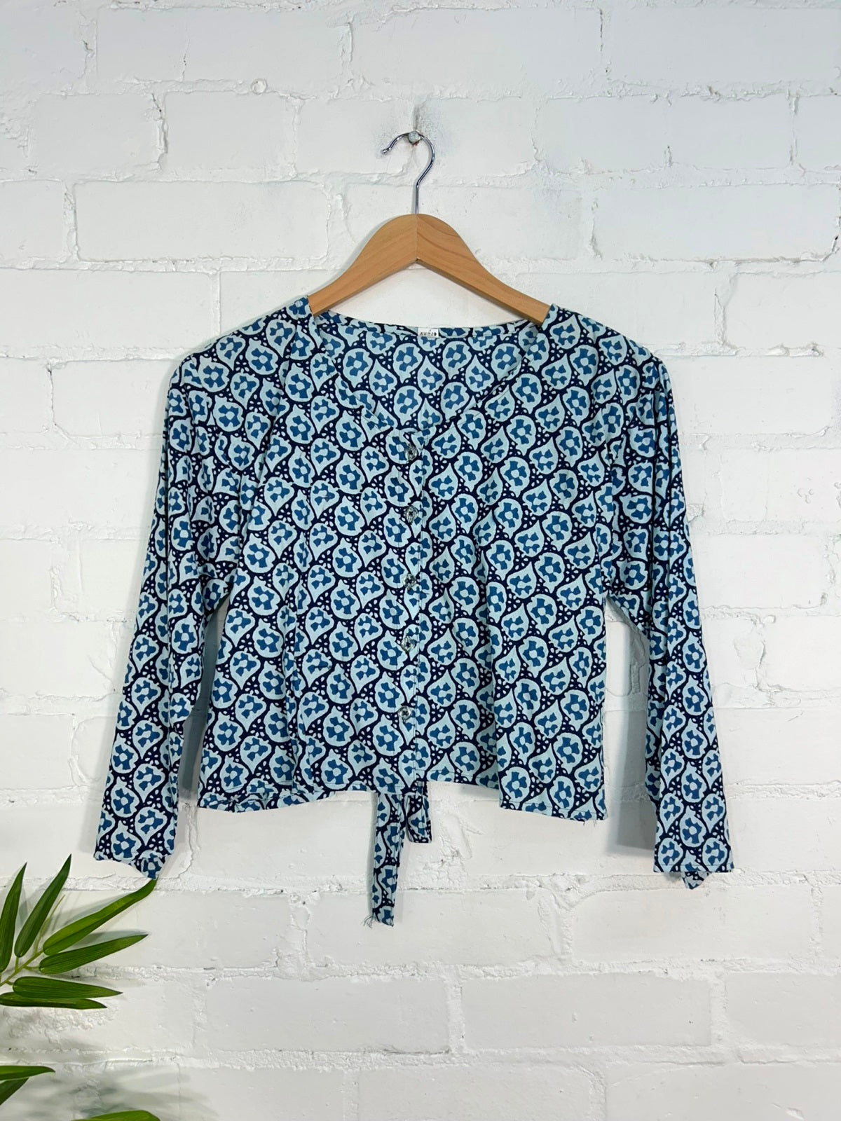 Three Quarter Sleeve Button Crop Top