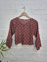 Three Quarter Sleeve Button Crop Top