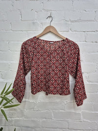 Three Quarter Sleeve Button Crop Top