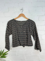 Three Quarter Sleeve Button Crop Top