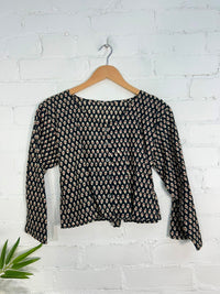 Three Quarter Sleeve Button Crop Top