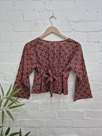 Three Quarter Sleeve Button Crop Top