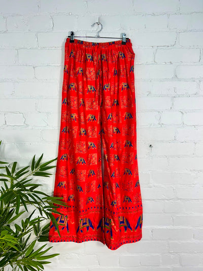 Elephant Print Wide Leg Trousers