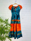 Tie Dye Cap Sleeve Long Dress