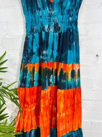 Tie Dye Cap Sleeve Long Dress