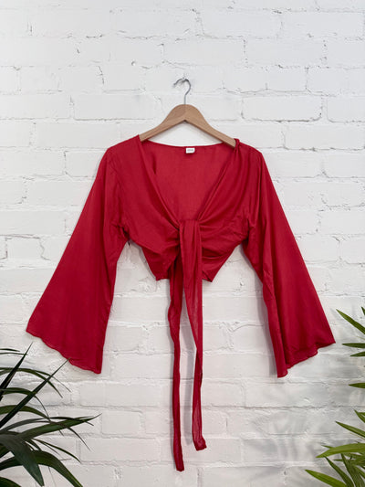 Plain Long Sleeve Tie Top