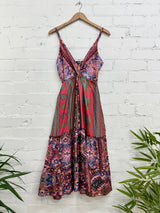 Patterned Silky Strappy Mid Length Dress