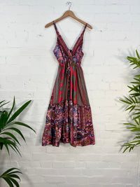 Patterned Silky Strappy Mid Length Dress