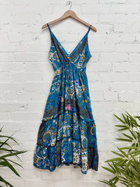 Patterned Silky Strappy Mid Length Dress