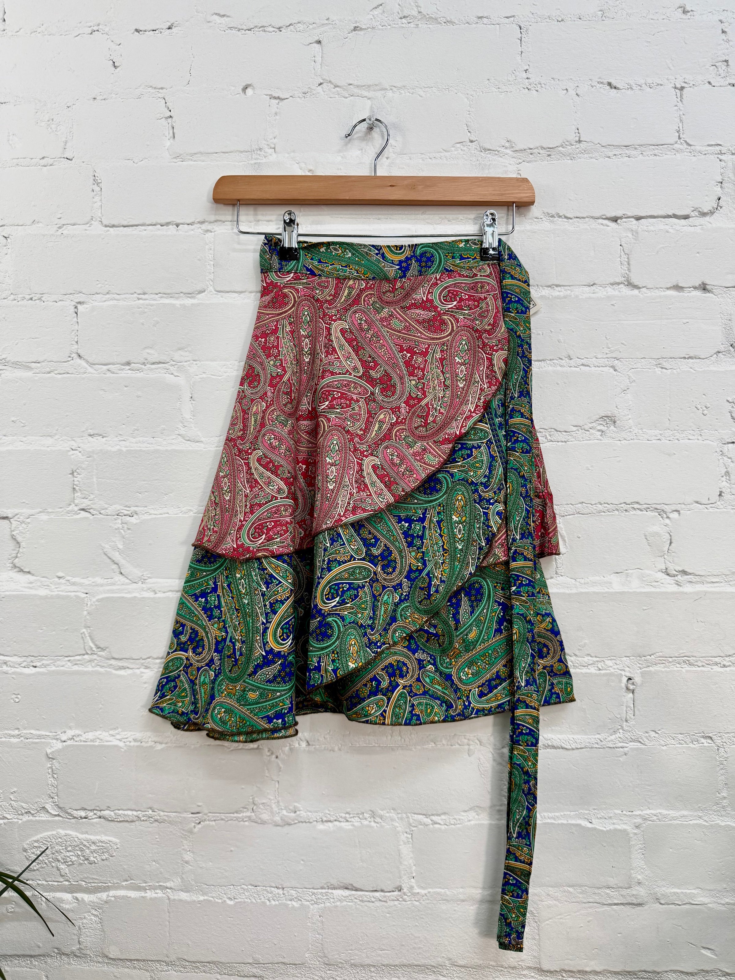 Patterned Silky Short Wrap Skirt