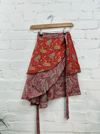 Patterned Silky Short Wrap Skirt