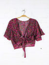 Recycled Sari Silk Short Sleeve Tie Front Top