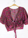 Recycled Sari Silk Short Sleeve Tie Front Top
