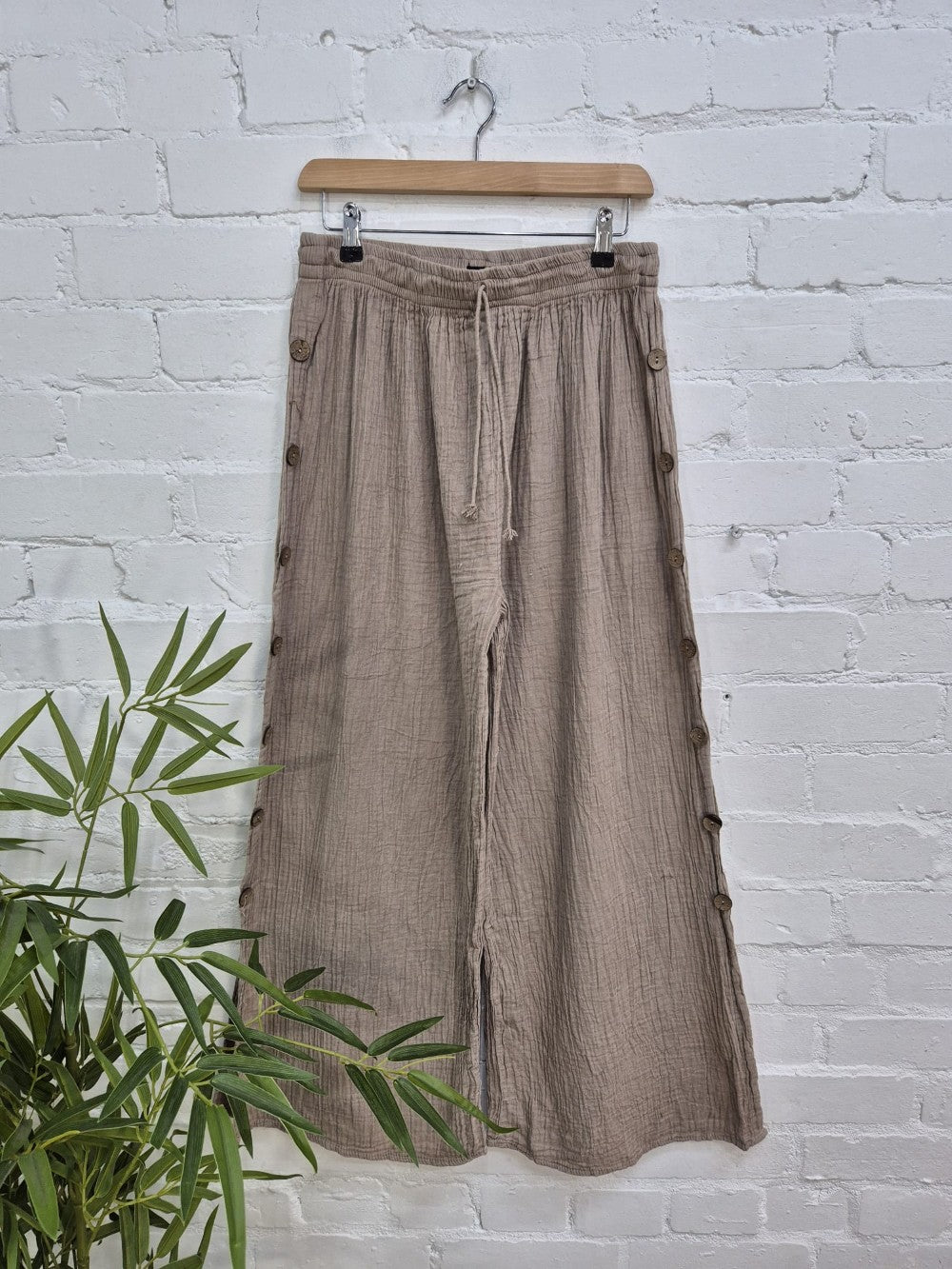 Wide Leg Button Trousers
