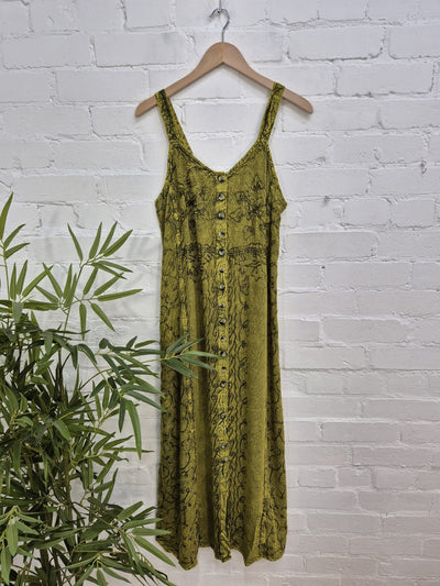 Long Embroidered Button Dress