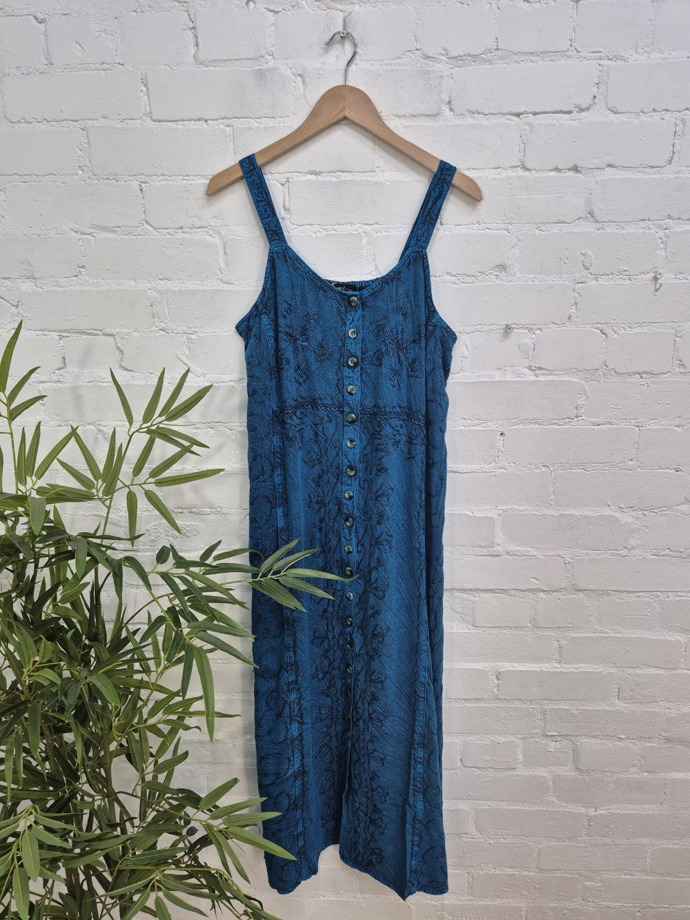 Long Embroidered Button Dress